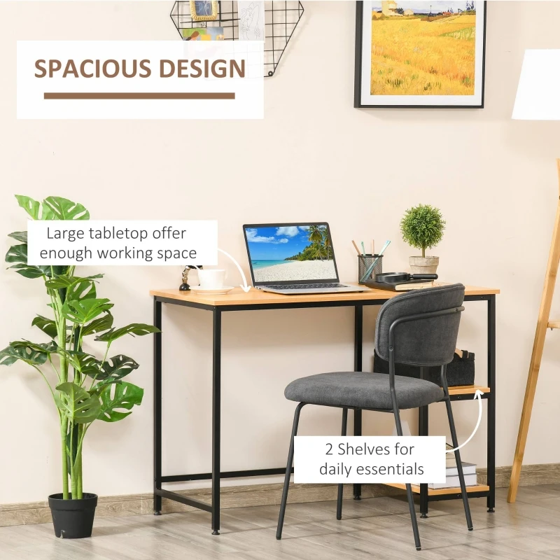 HOMCOM Computer Table with 2-Tier Shelves Home Office Workstation Desk Adjustable Feet, Beech Wood Color