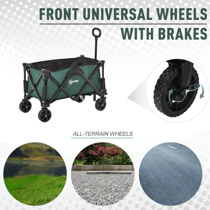 Outsunny Folding Wagon Garten Cart Collapsible Camping Trolley Steel Frame Oxford Fabric