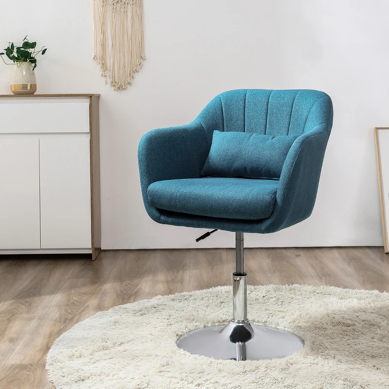 HOMCOM Leisure Chair with Metal Base, Modern Swivel Linen Sofachair Midback with Lumbar Support for Living Room Bedroom Office, Blue