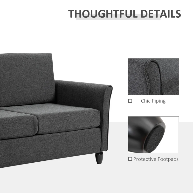 HOMCOM Double Seat Sofa 2 Seater Compact Loveseat Couch Linen Upholstery Armrest Living Room Furniture
