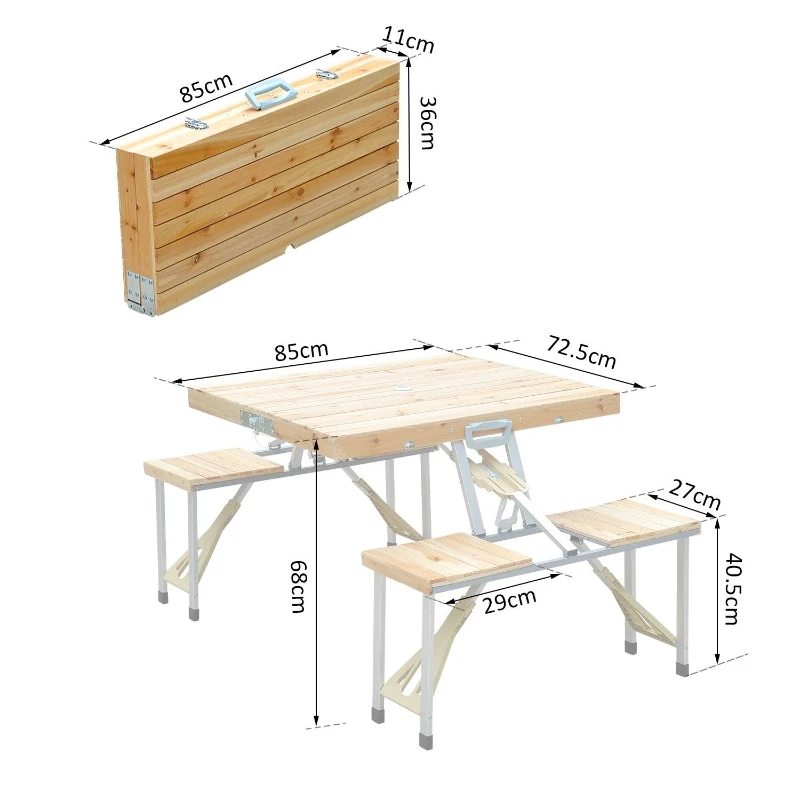 OUTSUNNY Portable Folding Camping Picnic Table Party Field Kitchen Outdoor Garden BBQ Chairs Stools Set Wooden Wood
