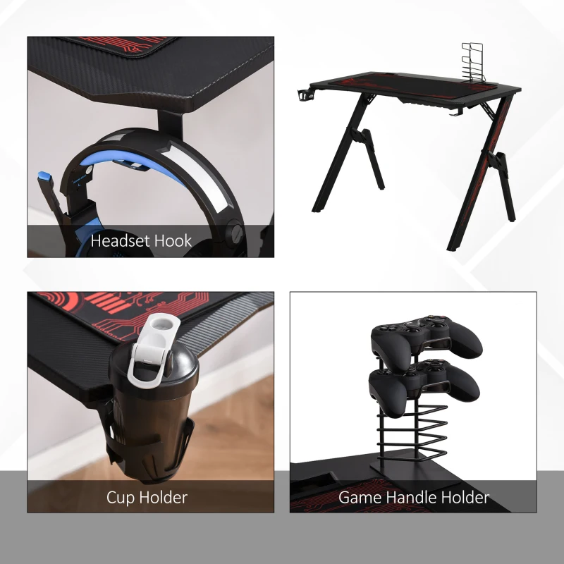 HOMCOM Gaming Desk Computer Table, Game Handle Holder Cup Holder Headset Hook, Spider Leg