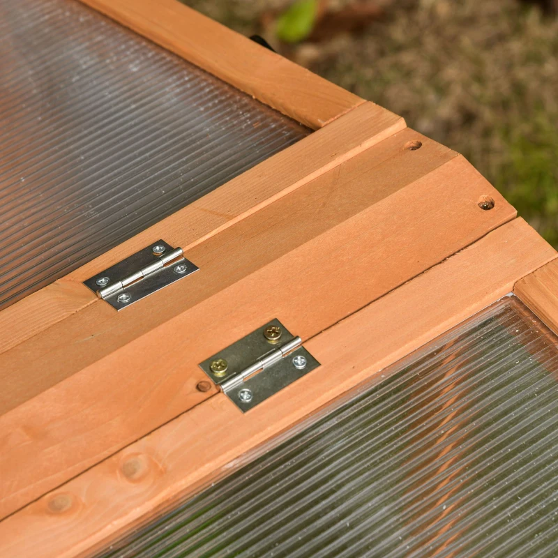Outsunny 90 x 80 x 58cm Wooden Cold Frame Greenhouse for Plants Outdoor with Openable Covers, Orange