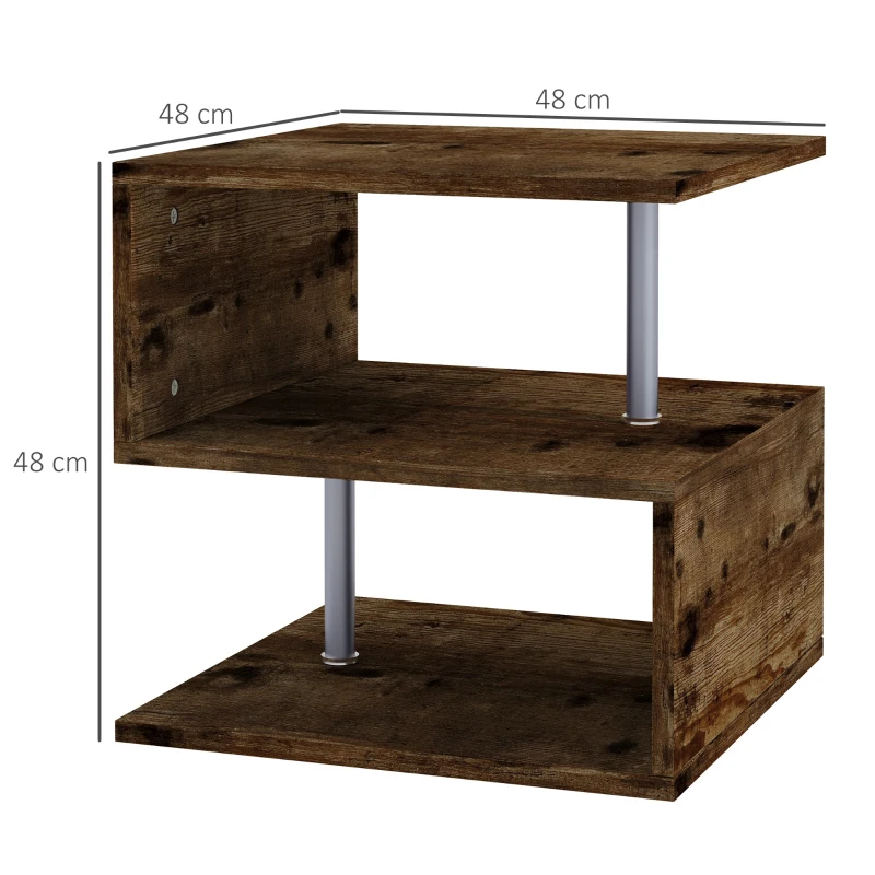 HOMCOM Industrial Vintage Look 3-Tier Side Table, S-Shape Retro End Desk for Living Room Bedroom Dorm, Wood Color