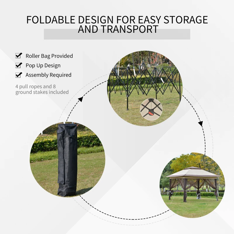 Outsunny 3.64 x 3.64m Pop-up Gazebo Removable Side Walls Foldable Party Tent Instant Canopy Sun Shade Gazebo Shelter Steel Frame Oxford w/ Roller Bag