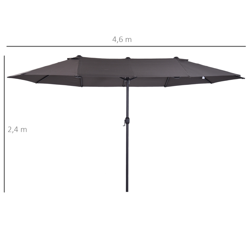 Outsunny Chapéu de Sol Duplo para Jardim 4,6x2,7x2,4m Chapéu de Sol Anti UV com Manivela para Exterior Cinza