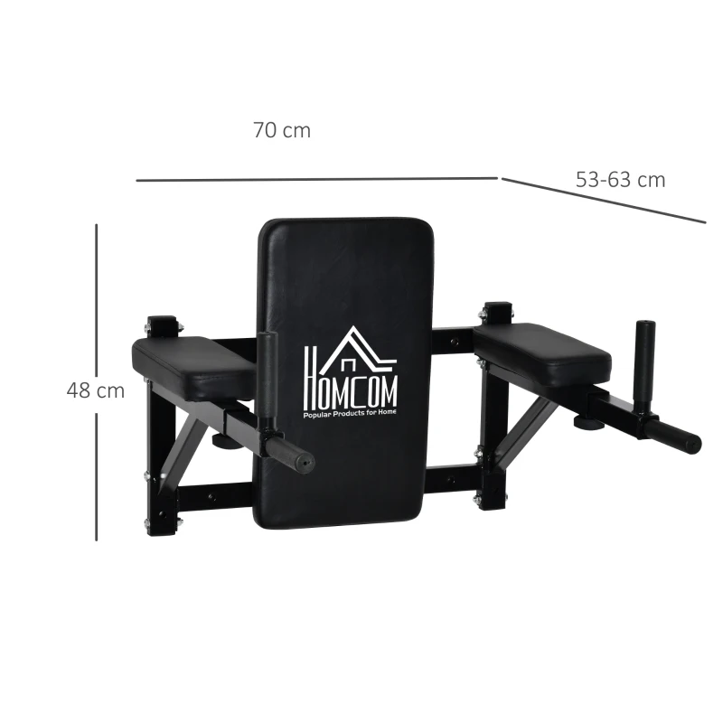 HOMCOM Wall Mounted Dip Station Knee Leg Raise Chin Up Pull Up Rack Home Gym Fitness Exercise Workout Bars New