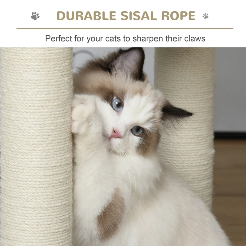 PawHut 152cm Plush Cat Tree Tower Climbing Frame Activity Center with Sisal Scratching Posts Hammock Perch Condo Dangle Toy Beige