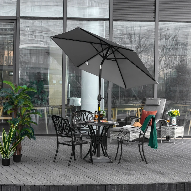 Outsunny Φ2.3m Patio Sun Umbrella Outdoor Market Table Parasol w/ Adjustable Angle 6 Ribs for Garden Backyard Pool Light Gray