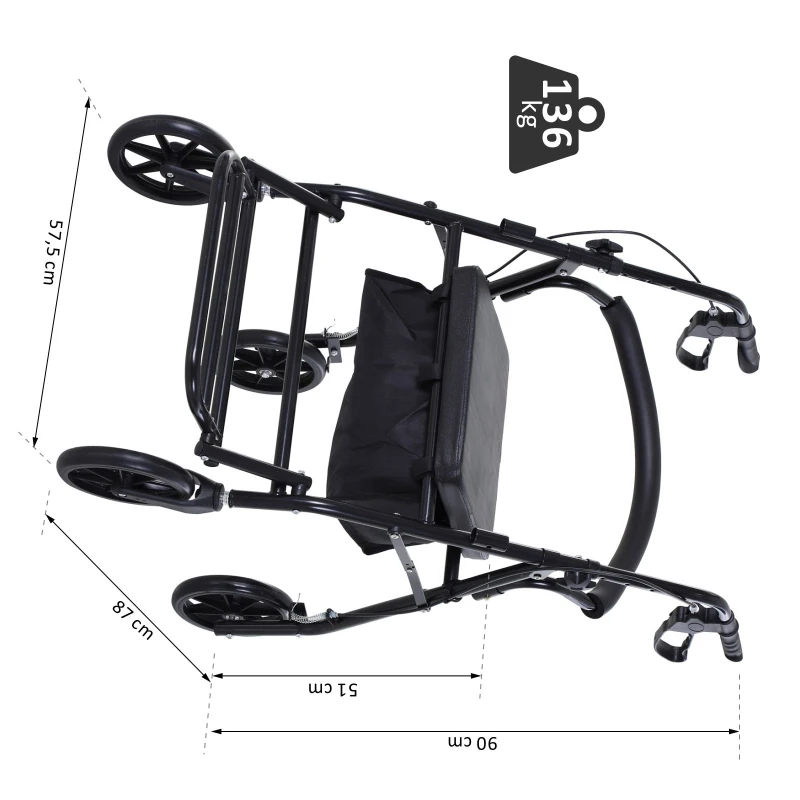 HOMCOM Adjustable Metal Rollator For The Old Foldable Drive Medical Wheelchair W/ Bag