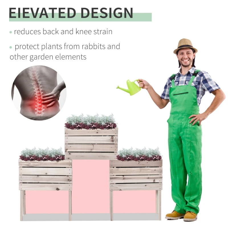 Outsunny 4PCS Wooden Planter Raised Garden Beds Kits Elevated Garden Beds for Flowers Vegetables, Outdoor Indoor Planting Box Container