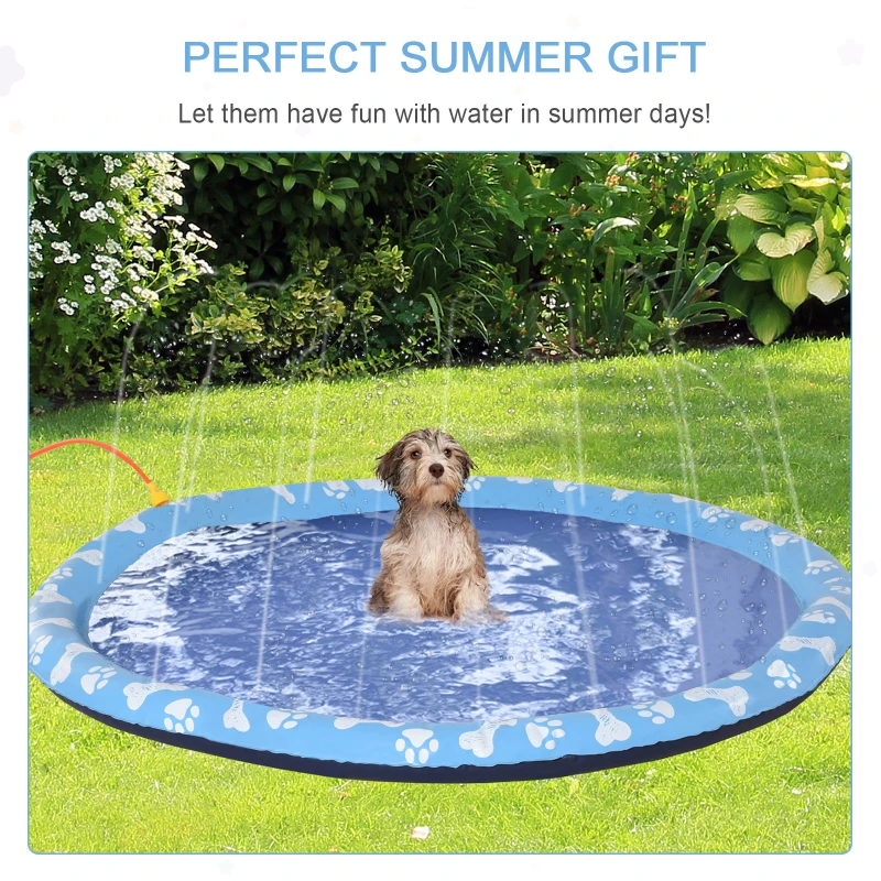 PawHut 150cm Splash Pad Sprinkler for Pets Dog Bath Pool Water Game Mat Toy Non-slip Outdoor Backyard Blue