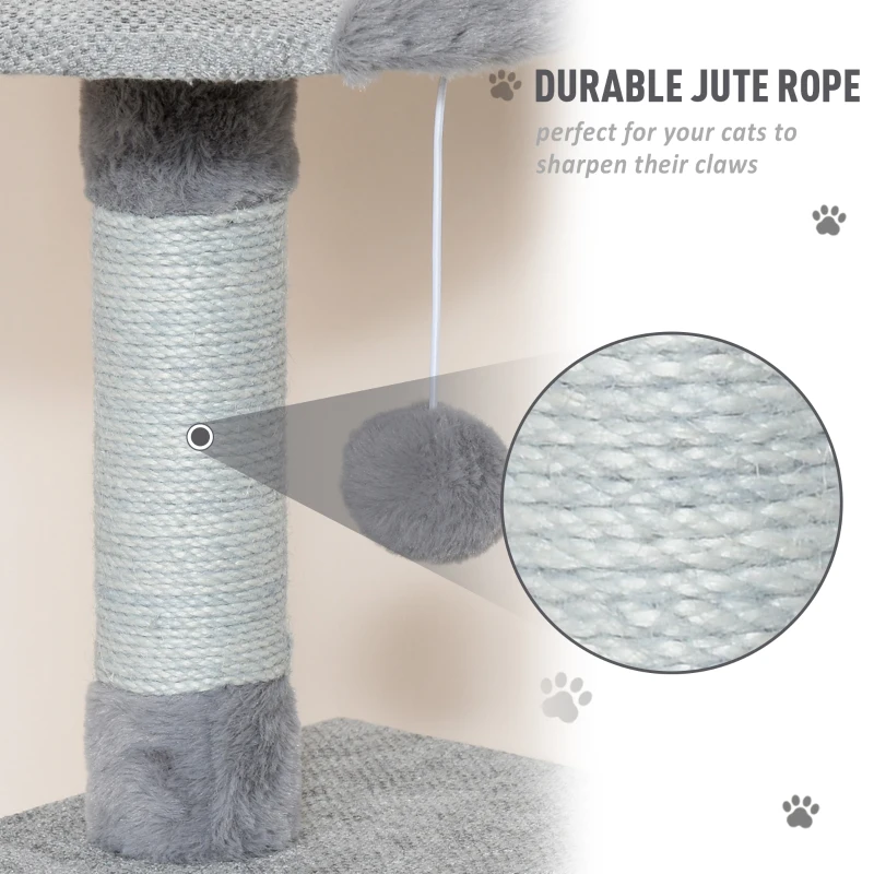 PawHut Multi-Level Cat Tree Tower Activity Center Climbing Frame Kitten House Furniture with Jute Scratching Posts Ladder Dangling Ball Toy Condo Perch Grey