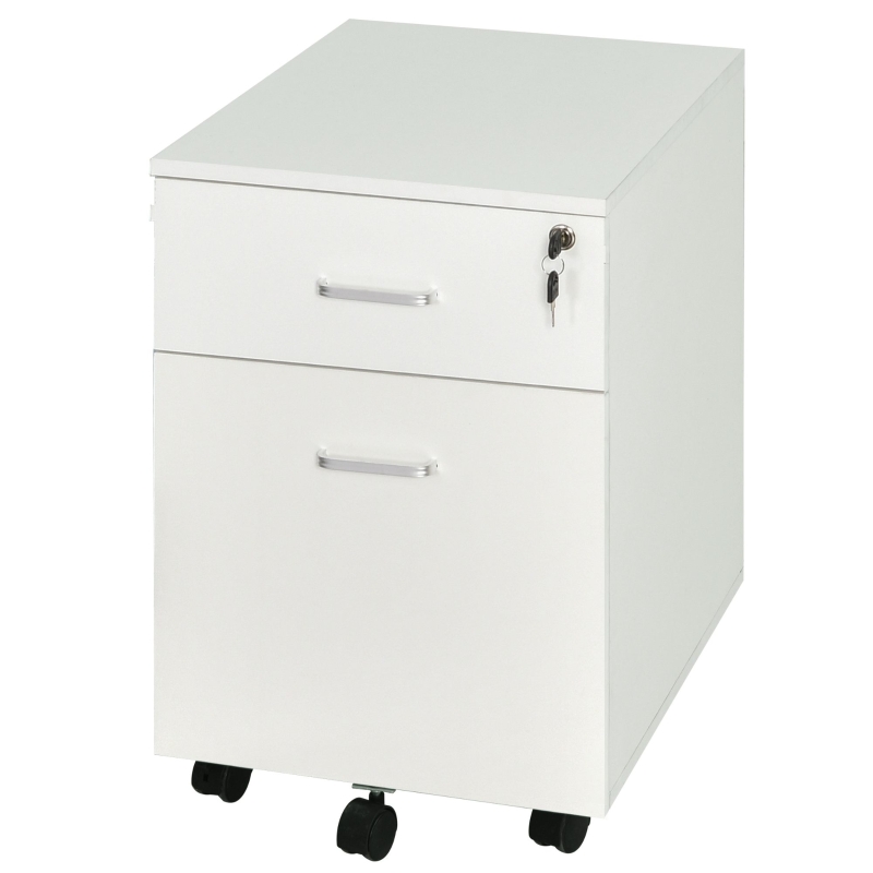 Vinsetto 2 Drawer Filing Cabinet Home Office Mobile File Storage Organizer with 5 Castors, White