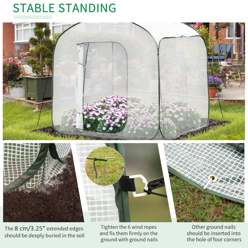 Outsunny 7' x 7' x 7' Pop Up Mini Greenhouse with Side Arc Door & Portable Zipper Bag for Plants Outdoor, PE Cover