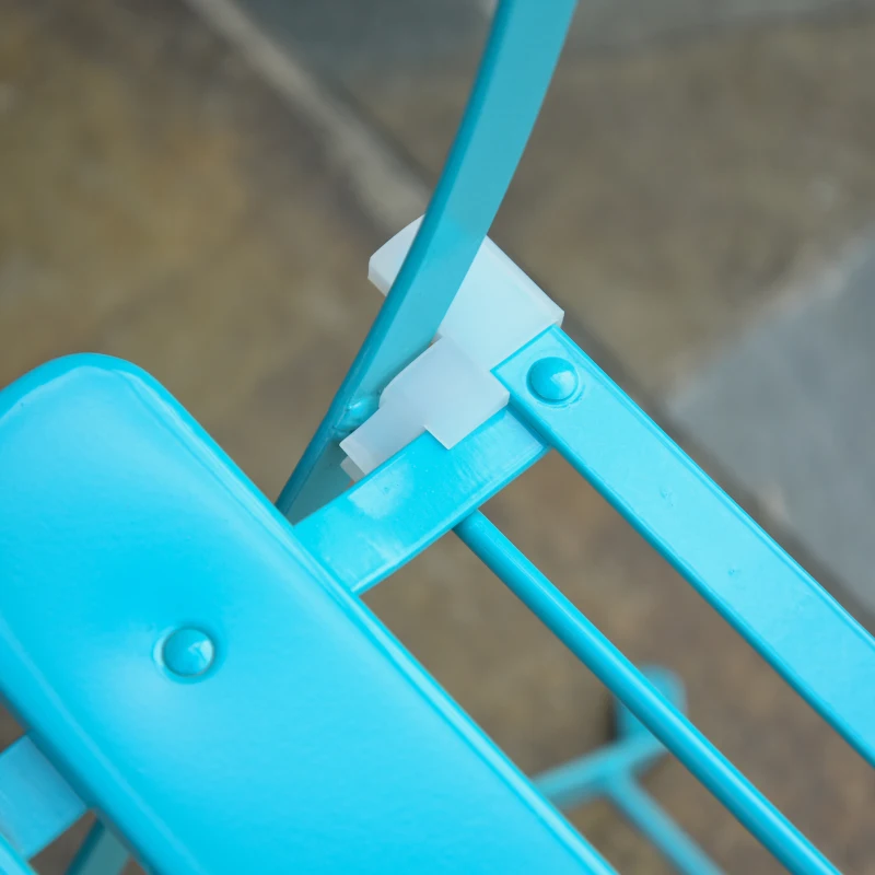 Outsunny 3pc Garden Table Set Foldable Dining Set with 1 Round Table and 2 Chairs Backyard Outdoor, Blue