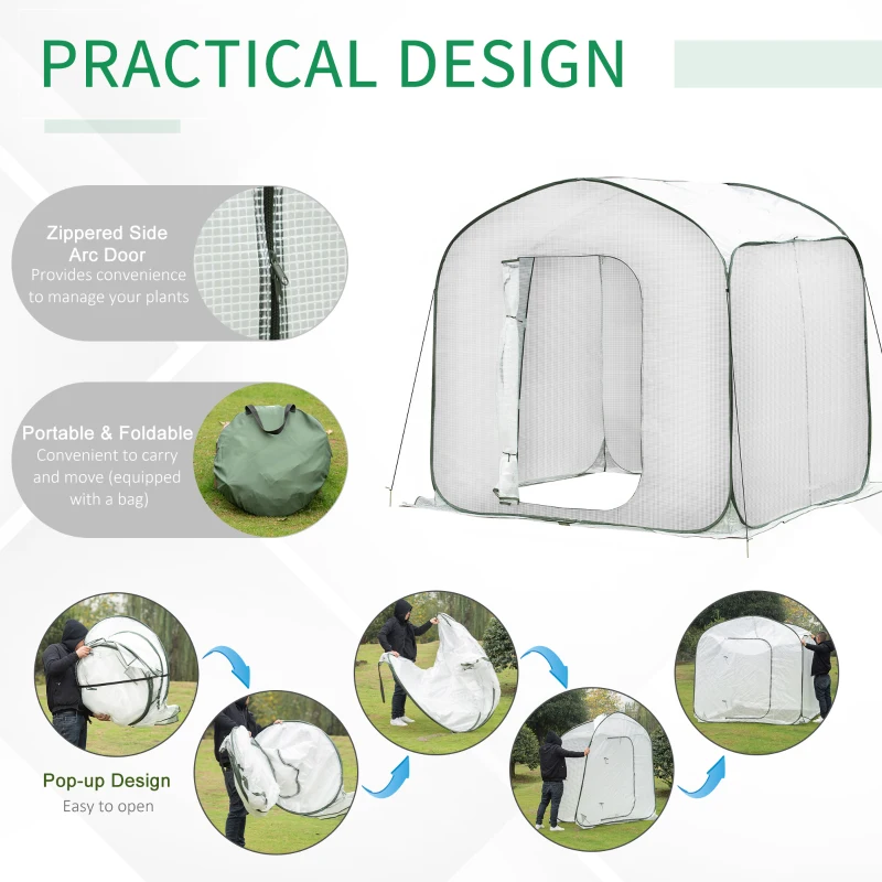 Outsunny 7' x 7' x 7' Pop Up Mini Greenhouse with Side Arc Door & Portable Zipper Bag for Plants Outdoor, PE Cover
