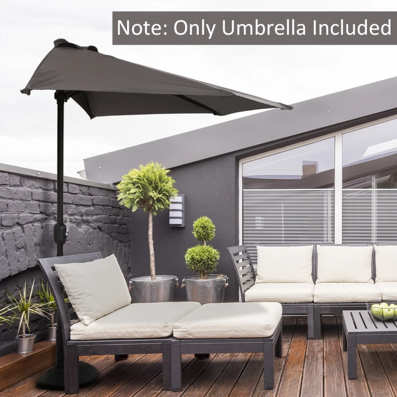 Outsunny Balcony Half Parasol Semi Round Umbrella Patio Aluminium Frame Crank Handle (2.7m, Grey)- NO BASE INCLUDED