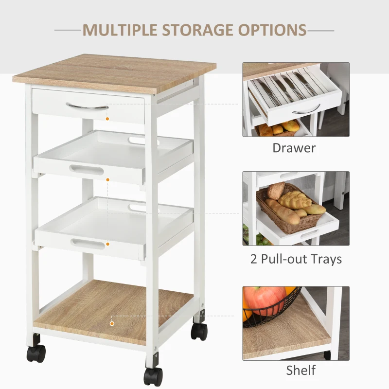 HOMCOM Kitchen Island Rolling Trolley Utility Serving Cart with Drawer and wheels, for Living Room and Dining Room, White