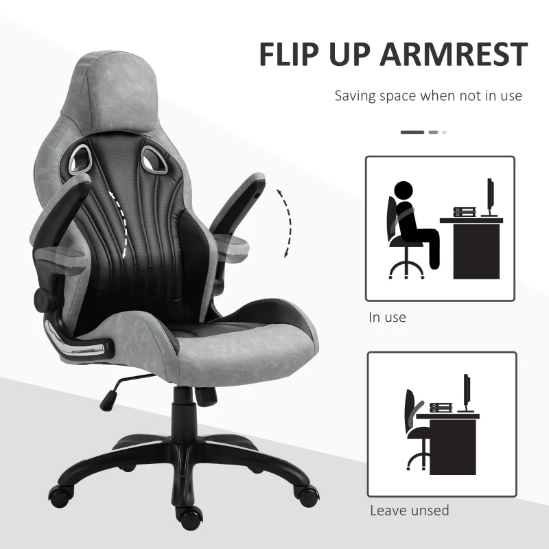 Vinsetto High-Back Gaming Office Chair Ergonomic Swivel Racing Computer Chair with Flip-up Armrests and Adjustable Height