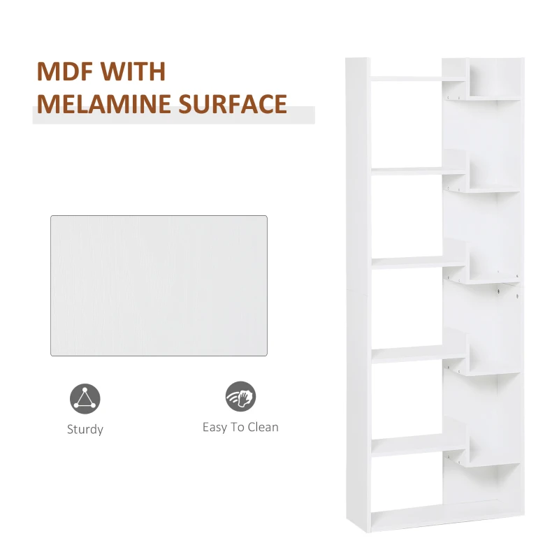 HOMCOM 6-Tier MDF Modern Bookshelf Floor Standing Home Office Storage Furniture Shelving White