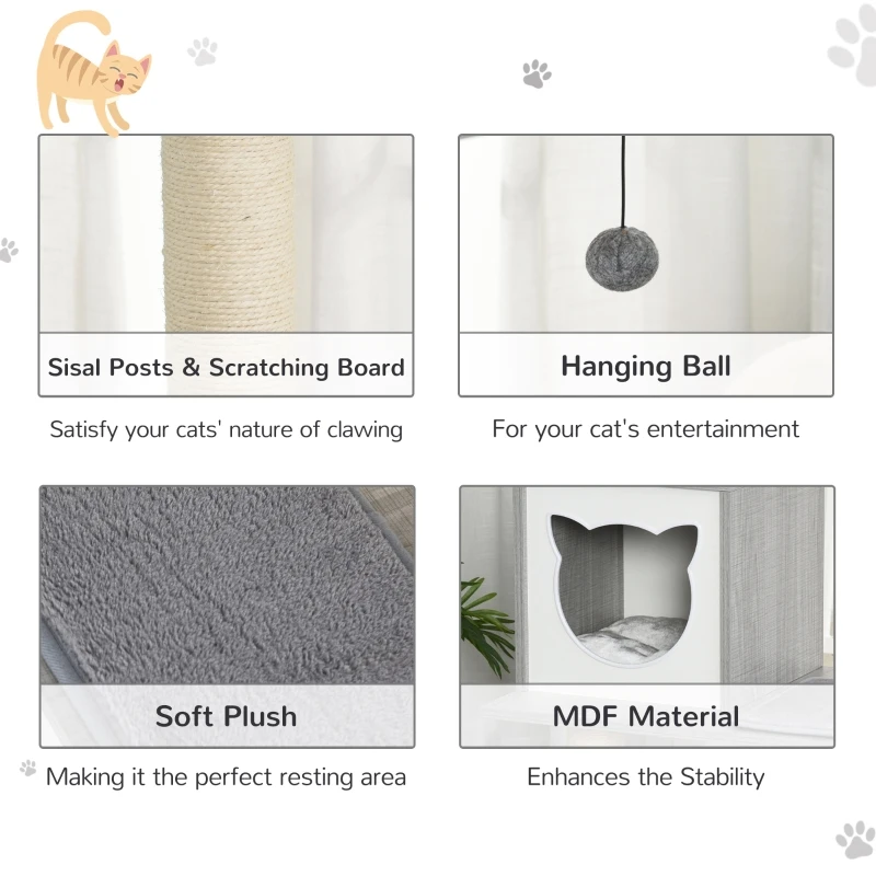 PawHut Multi-level Cat Tree with Sisal-Covered Scratching Posts, House and Baskets Activity Center for kittens Cat Tower Furniture Grey White