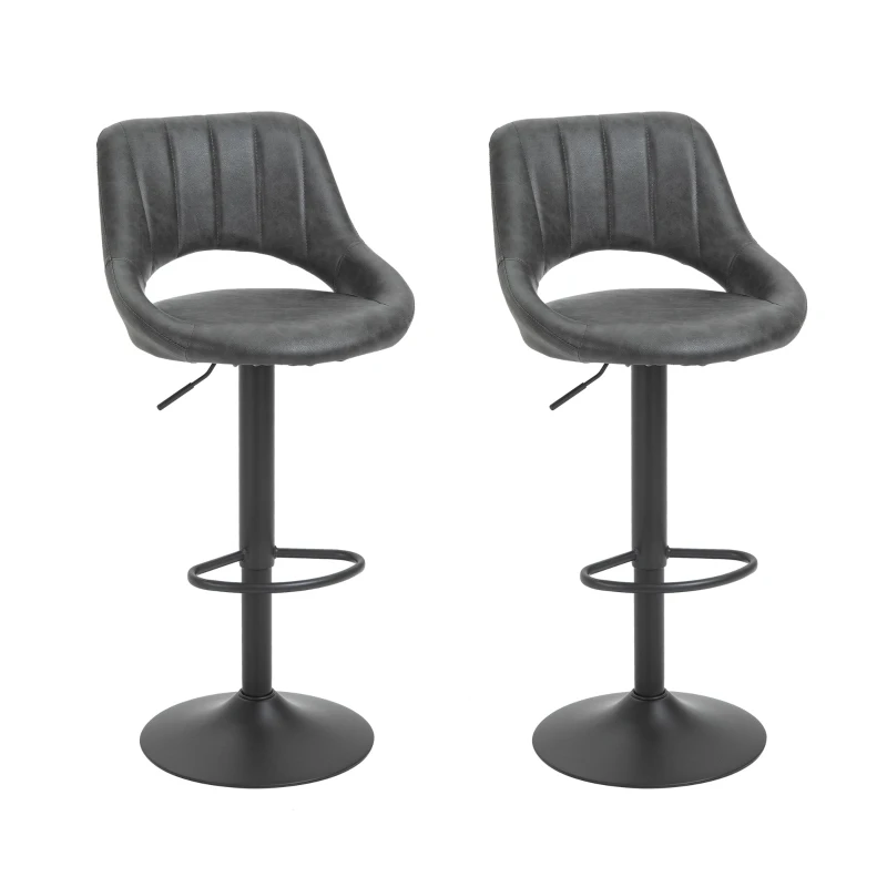 HOMCOM Barstools Set of 2 Adjustable Swivel Height Gas Lift PU Leather Counter Chairs with Footrest
