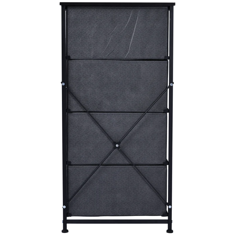 HOMCOM Fabric Dresser Organizer with 4 Drawers Steel Frame Wood Top Storage Tower