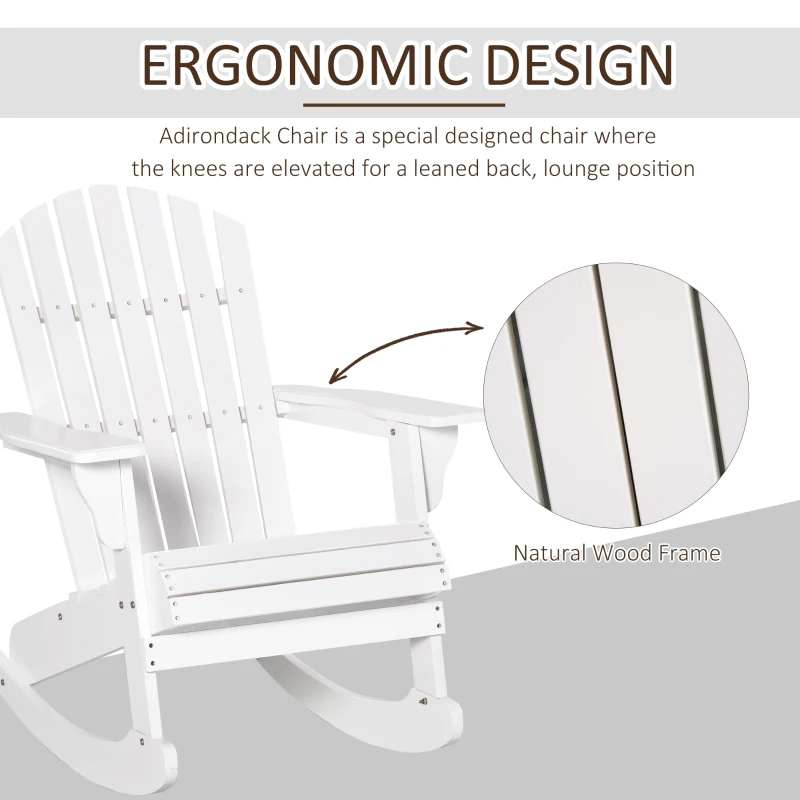 Outsunny Adirondack Rocking Chair with Slatted Design and Oversize Back, Lounger for Porch, Poolside, Garden,White
