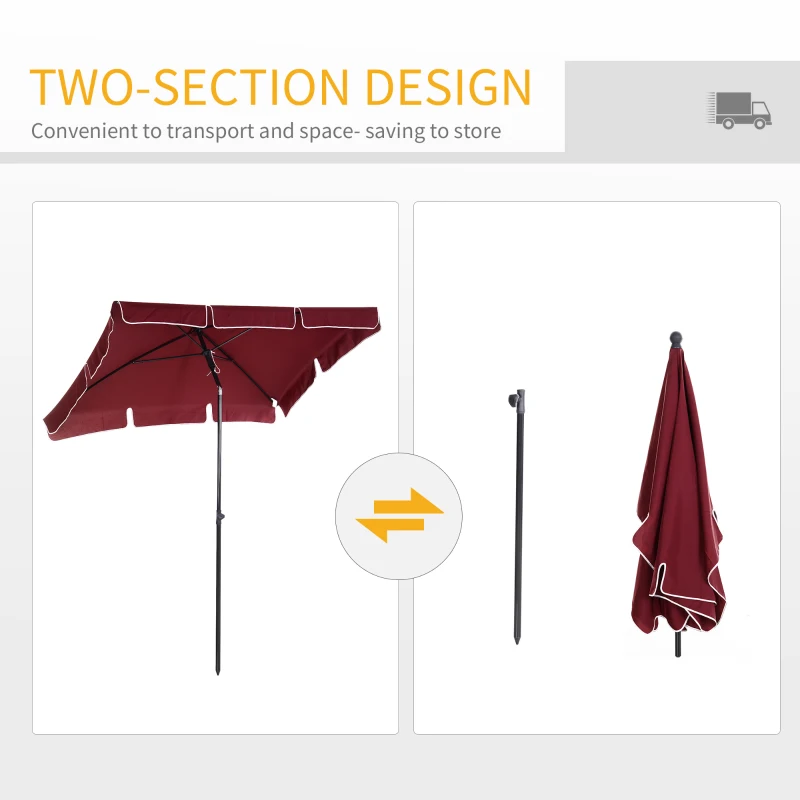 Outsunny Aluminium Sun Umbrella Parasol Patio Garden Rectangular Tilt 2M x 1.25M