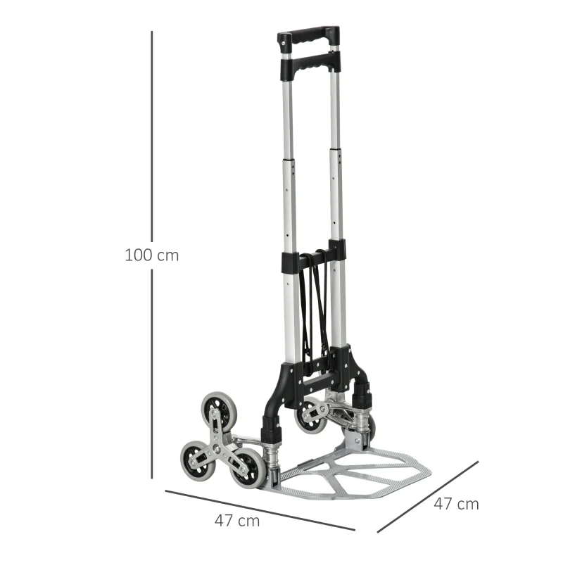 Durhand 70kg/154lbs 6-Wheels Up Stairs Trolley Hand Trucks Foldable Steel Load Cart W/ Fixed Rope