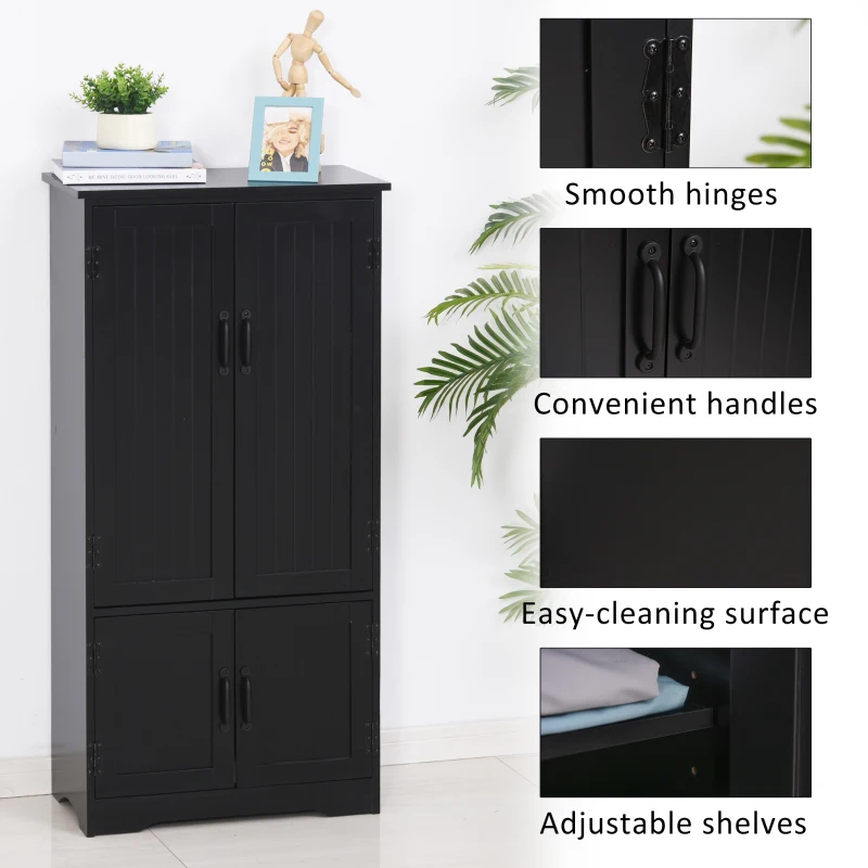 HOMCOM 4-Door Storage Cabinet Multi-Storey Large Space Pantry w/ Adjustable Shelves, Black