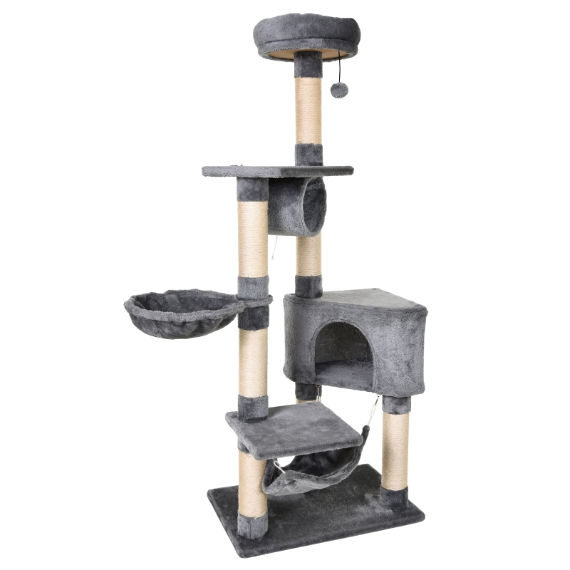 PawHut Cat Tree Condo Tower Multi-level Height 150CM Kittens Activity Stand House with Toys & Various Scratching Posts