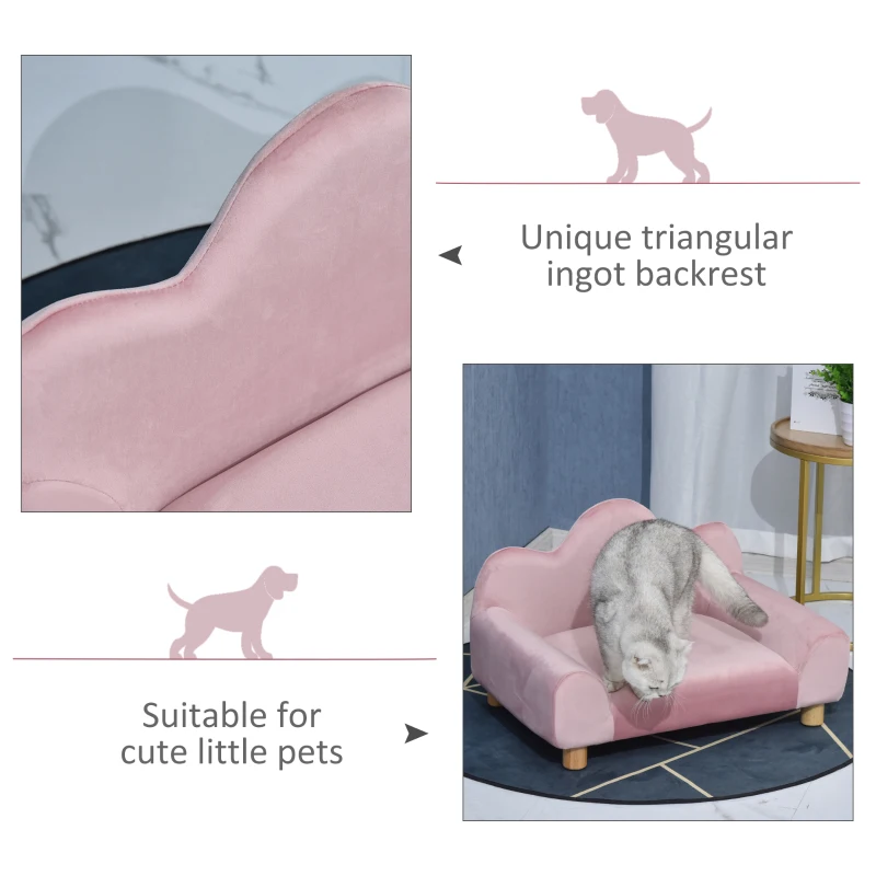 PawHut Lovely Modern Pet Sofa for Cat or Small-sized Dog with Triangular Ingot Back and Soft Cushion, Pink