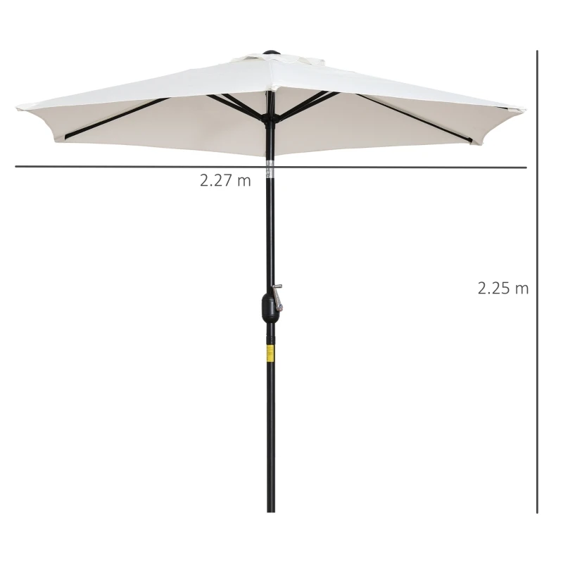 Outsunny Φ2.3m Patio Sun Umbrella Outdoor Market Table Parasol w/ Adjustable Angle 6 Ribs for Garden Backyard Pool Cream White