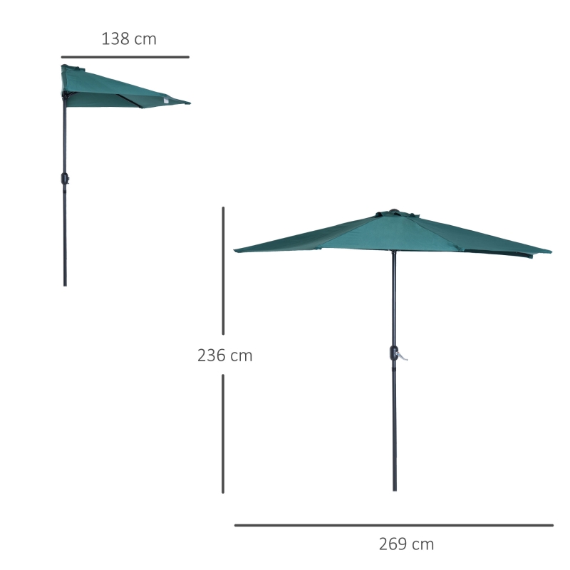 Outsunny 3(m) Round Parasol 8 Steel Ribs Construction Garden Outdoor Umbrella w Zink Alloy Crank & Tilt Function Green