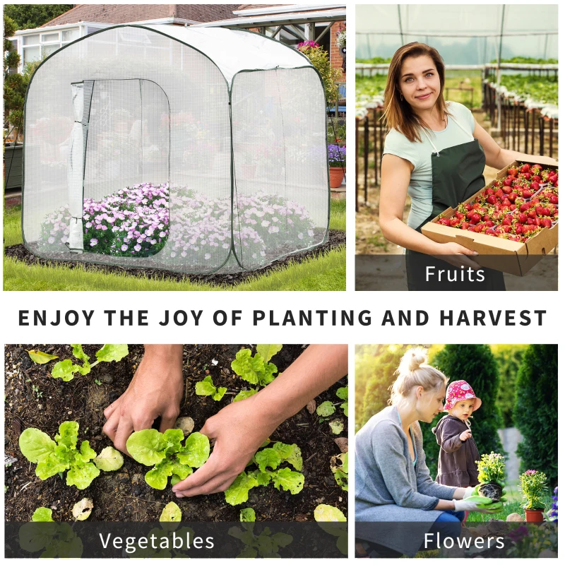 Outsunny 7' x 7' x 7' Pop Up Mini Greenhouse with Side Arc Door & Portable Zipper Bag for Plants Outdoor, PE Cover