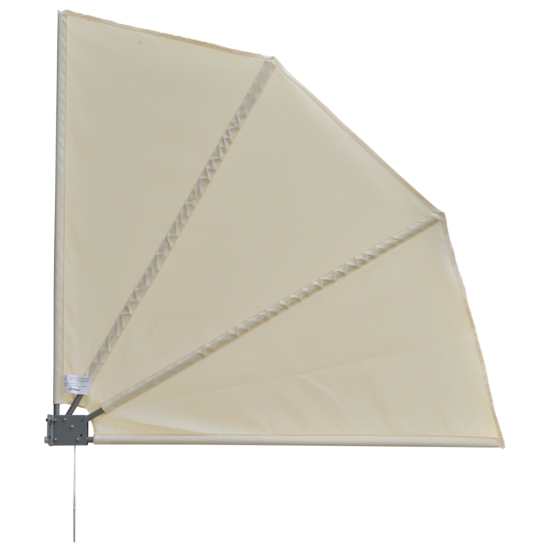 Outsunny Fan Shape Collapsible Balcony Side Awning Wall Mount Sunshade Folding Privacy Fence Patio Sun Wind Shield Garden Outdoor, Cream White