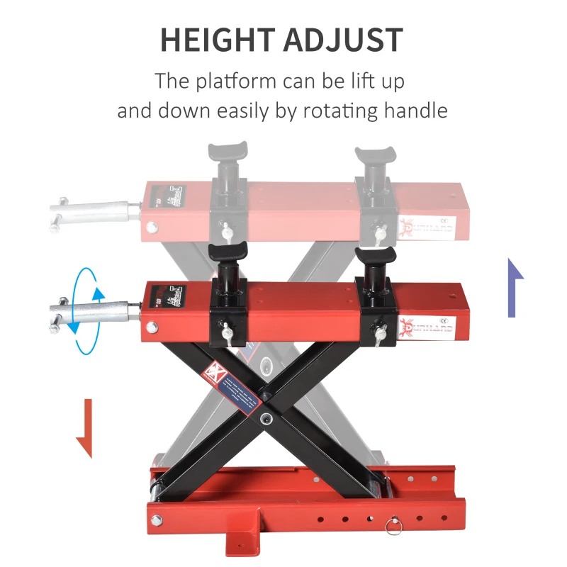 DURHAND 500kg Motorcycle Center Scissor Lift Jack Motorcycle Bike ATVs Center Crank Hoist Stand w/ Sleeve& Safety Pins
