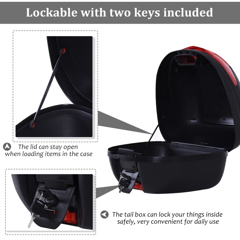 HOMCOM Motorcycle Tail box 30L Top Case Motorbike Trunk Helmet Carrier Luggage Helmet Storage Mount Rack w/ Keys