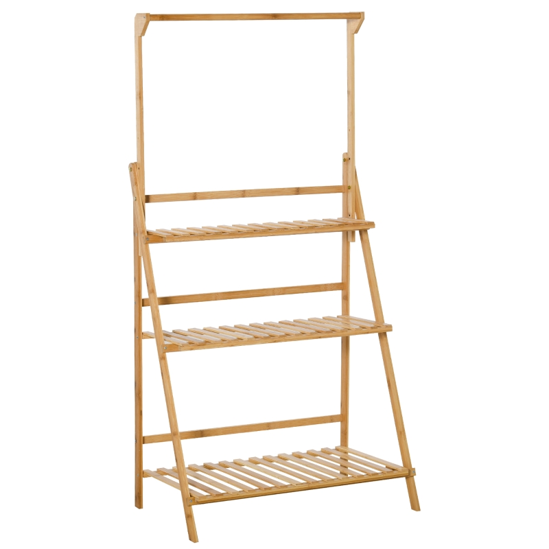 Outsunny 3 Tier Bamboo Hanging Plant Stand Planter Shelves Storage Rack Display with Adjustable Design Indoor Outdoor, 70 x 40 x 143cm
