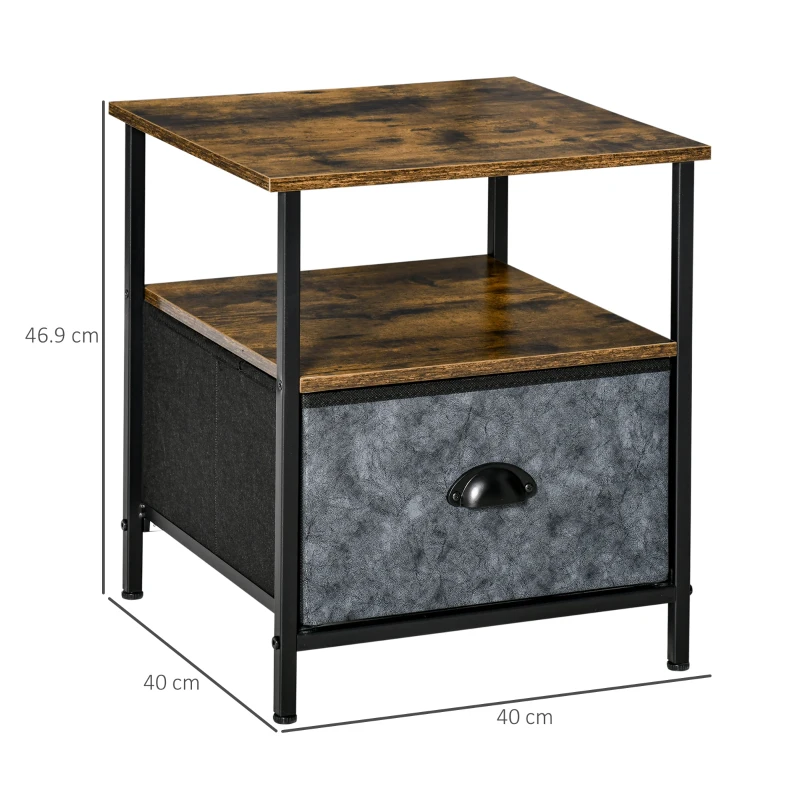 HOMCOM Side Table Industrial End Table Nightstand with Removable Drawer Steel Frame for Living Room Bedroom Entryway Rustic Brown