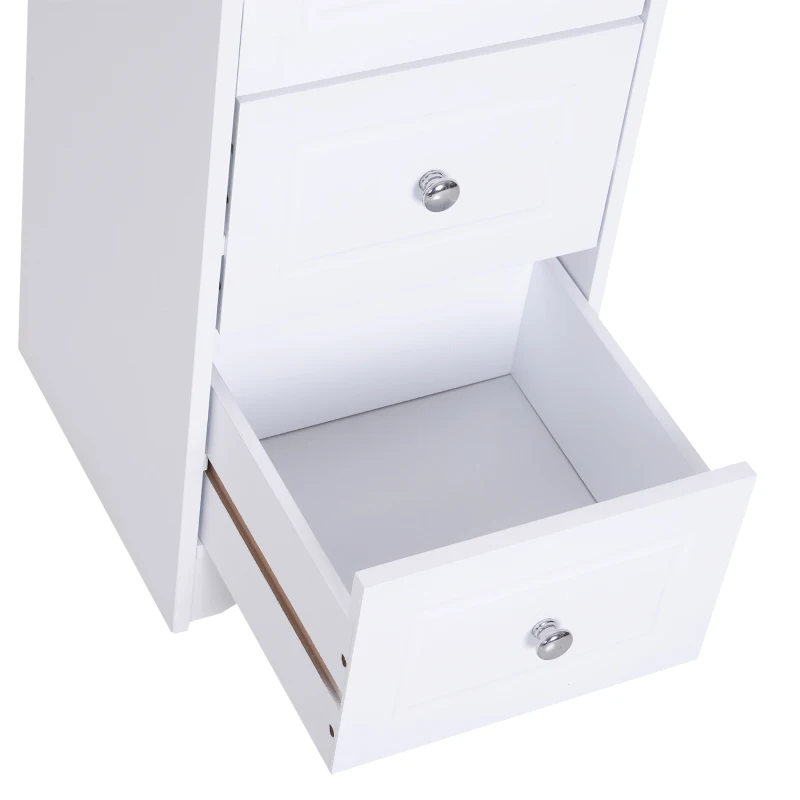 HOMCOM Wooden Three Drawers Storage Unit Floor Cabinet Bathroom Organiser Carved Bar White