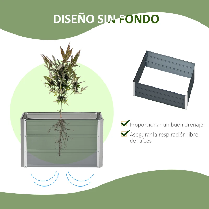Outsunny Arriate Alto de Jardín de Acero Incluye Guantes Huerto Urbano Jardinera Macetero Rectangular para Cultivos Plantas Flores para Terraza Balcón 66x47x40 cm Verde