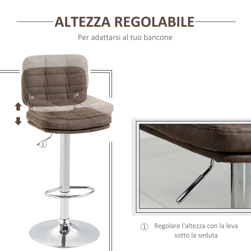 HOMCOM Set 2 Sgabelli Bar Moderni e Girevoli con Schienale e Poggiapiedi, Sgabelli da Cucina Imbottiti con Altezza Regolabile e Rivestimento Pelle PU, 41.5x45x85-107cm