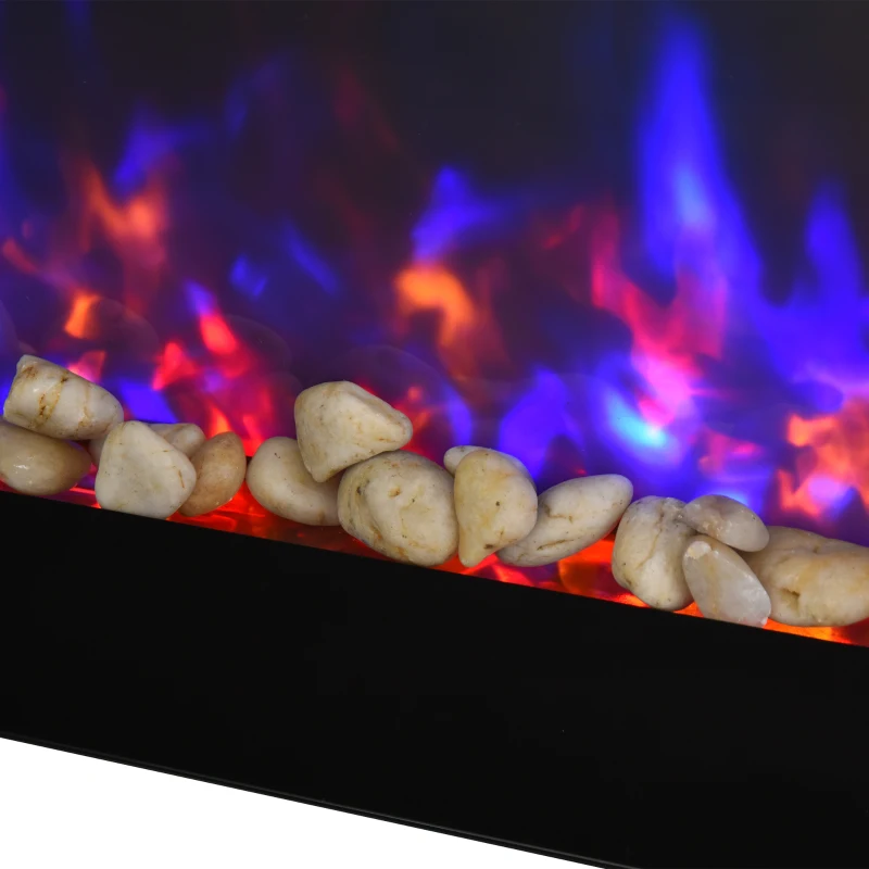 HOMCOM LED Wall Mounted Fireplace Curved Glass Electric Fire Place for Living Room, 1000W/2000W, 48H x 90.8W x 11.5Dcm, Black