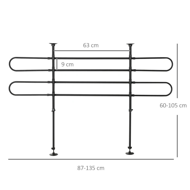PawHut Grade de Segurança de Carro para Cães Ajustável em Largura e Altura 87-135x60x105cm Grade Separadora para Porta Malas de Carro Universal Metal Preto
