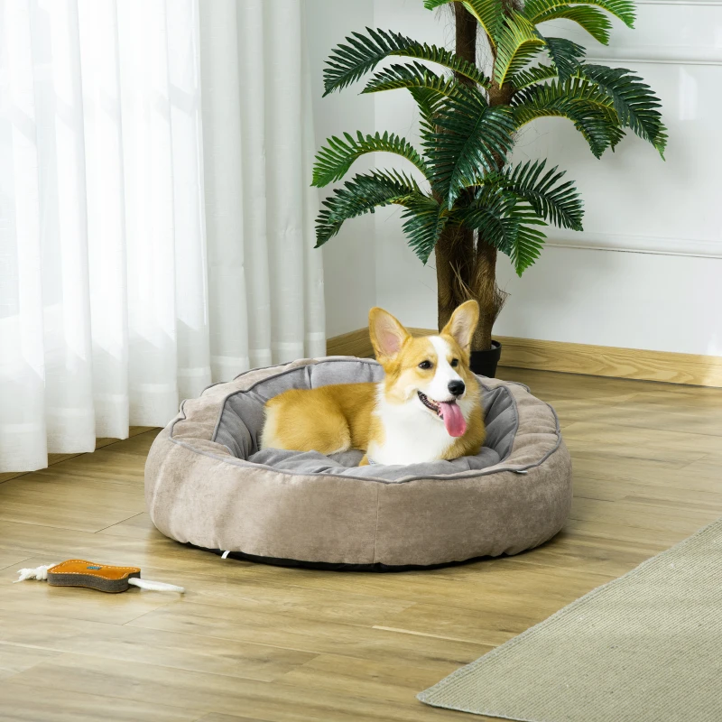 PawHut Cama para Perros y Gatos Pequeños Cojín Suave para Mascotas Pequeños Redondo 59x59x30 cm Naranja y Gris