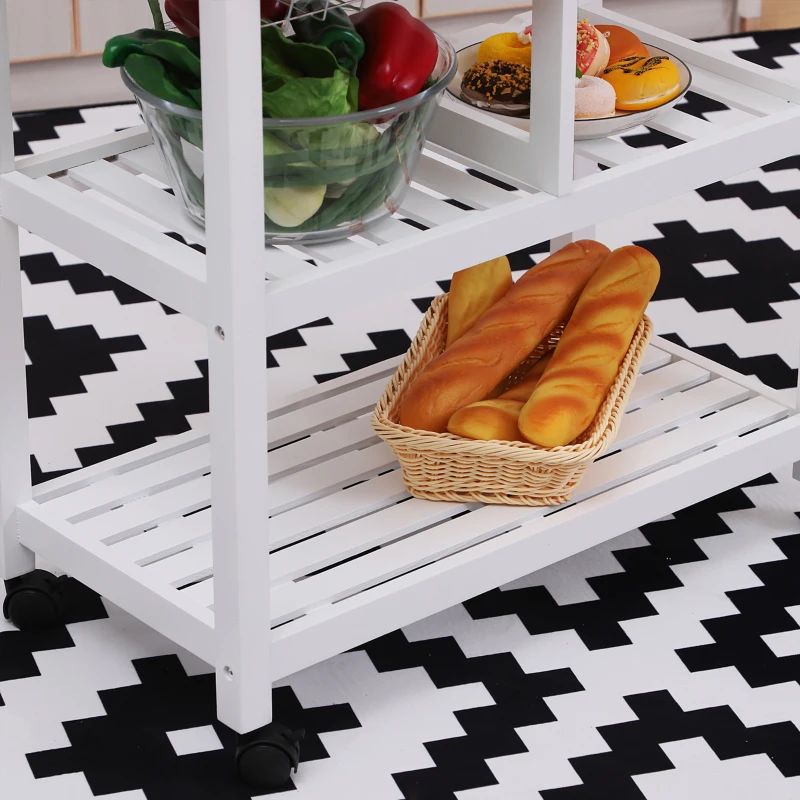 HOMCOM Carrito de Cocina Mesa Servicio Auxiliar Madera y Metal Cromado con 4 Ruedas 2 Cajones y Botellero 85x37x85 cm