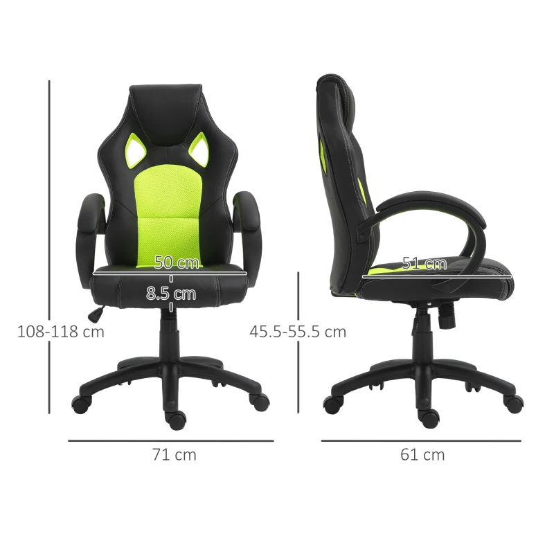 HOMCOM Gaming Chair Swivel Home Office Computer Racing Gamer Desk Chair Faux Leather with Wheels, Black Green
